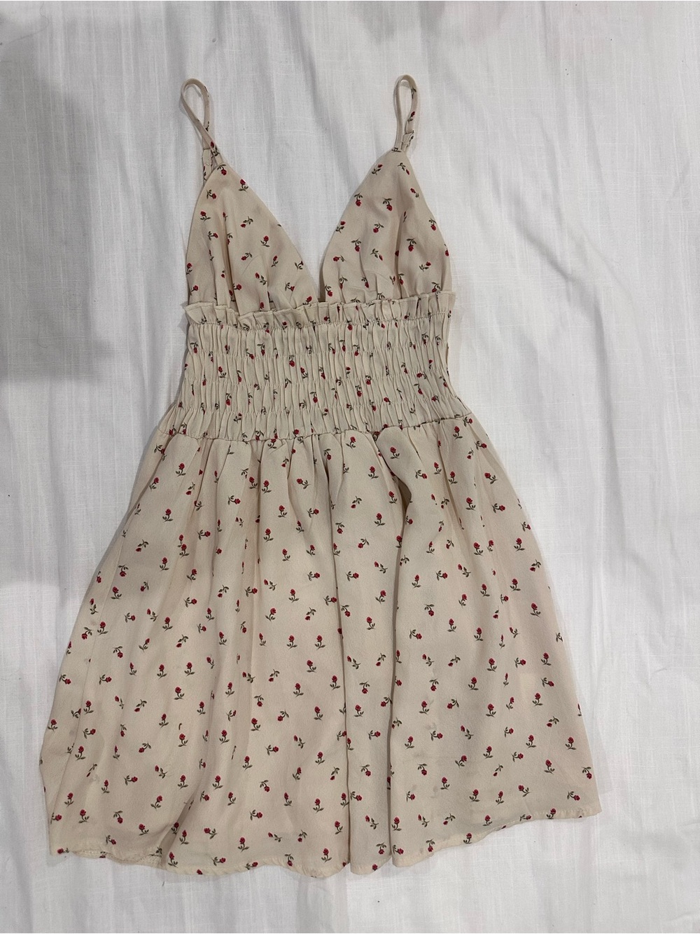 Princess Polly Cream Mini Dress with Red Floral Motif